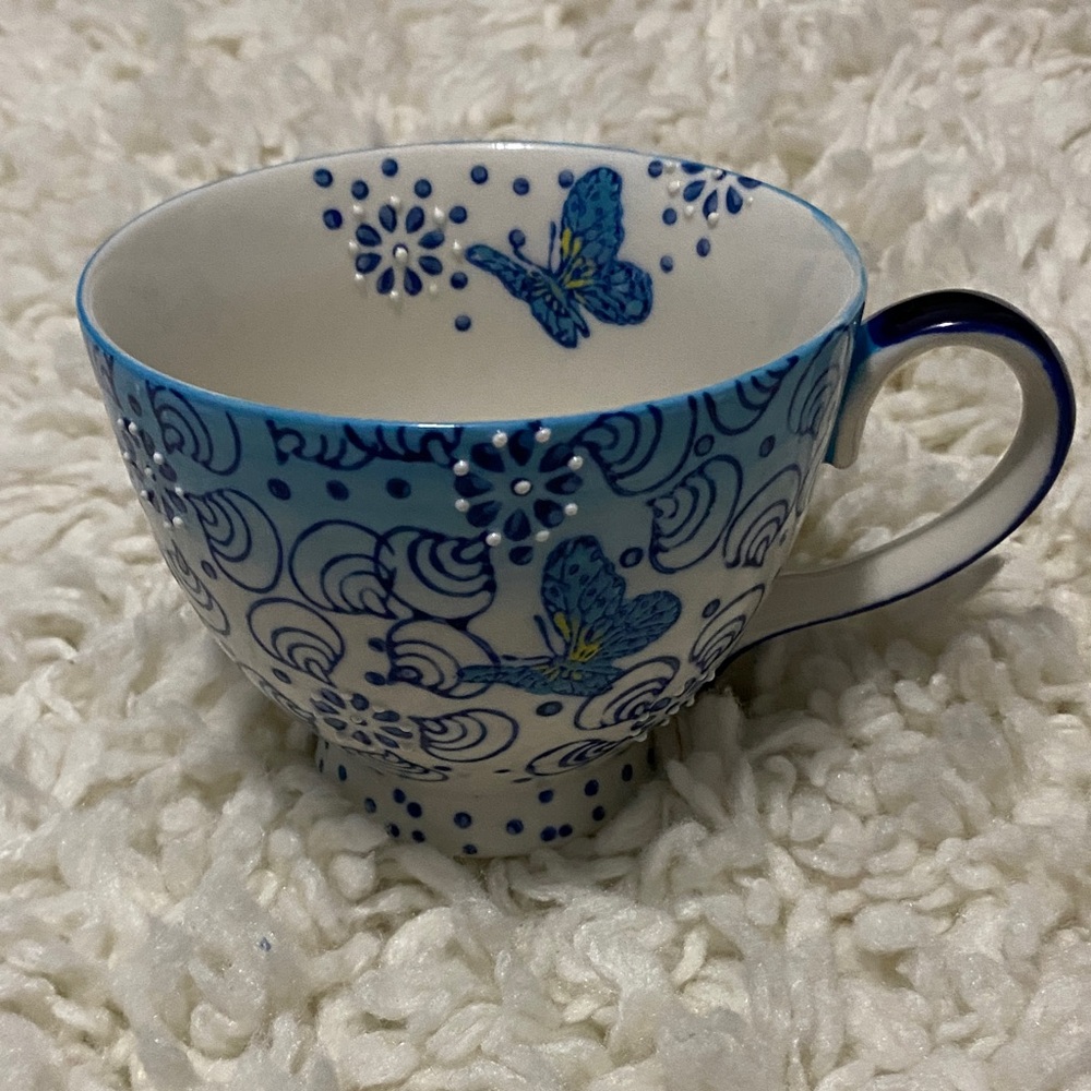 Dutch wax by coastline imports, elegant teacup style Blue Butterfly Ceramic Mug - Picture 3 of 16